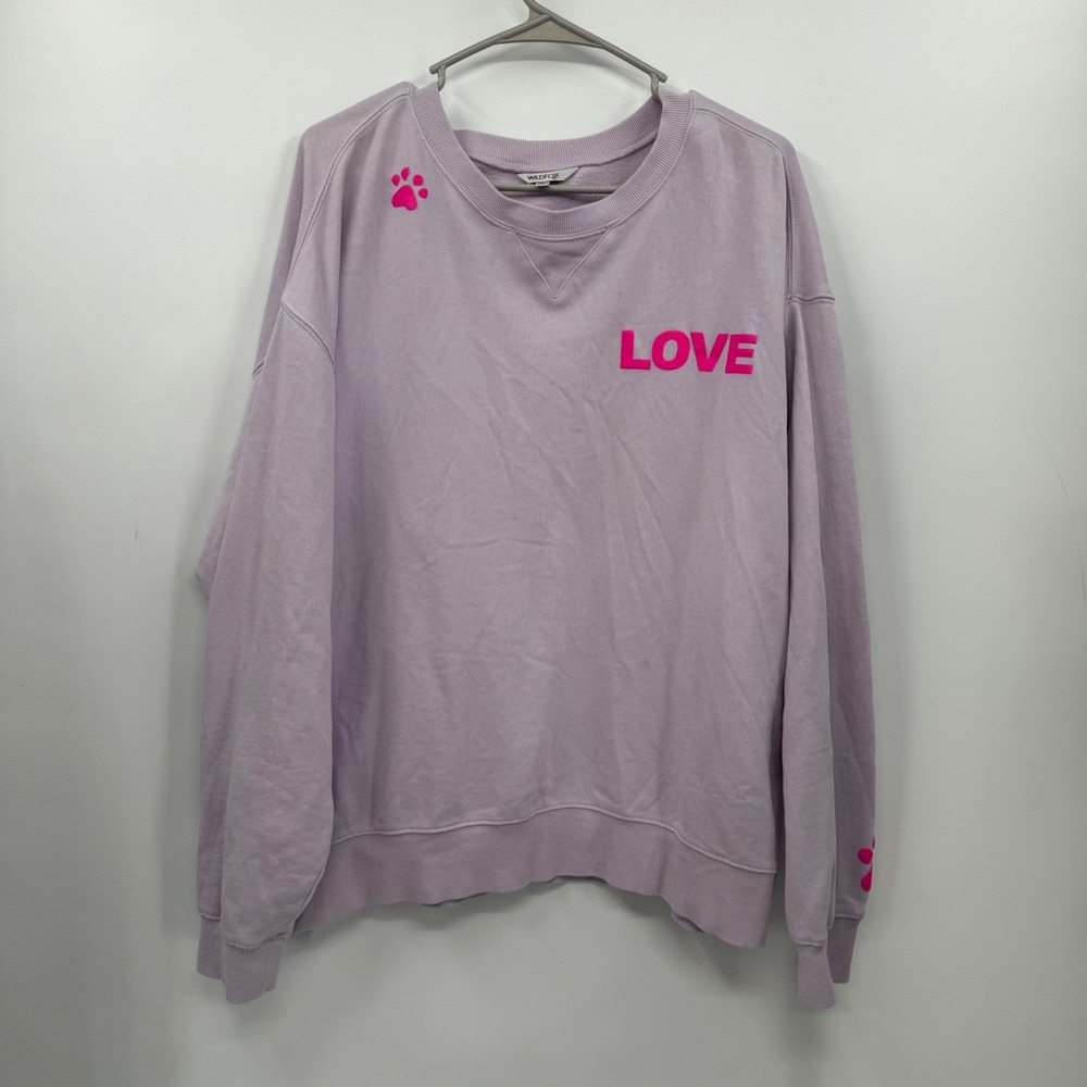Wildfox Lavender LOVE Paw Print Oversized Sweatshirt Women's XL